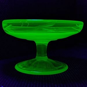 Vintage Teal Green Uranium Glass Pedestal Candy